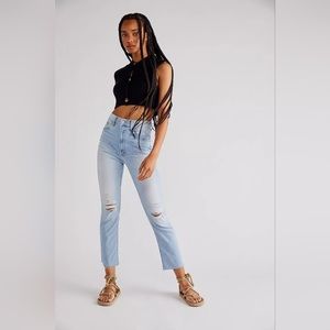 Mother High Waisted Rider Ankle Fray Jeans in Island Afterhours